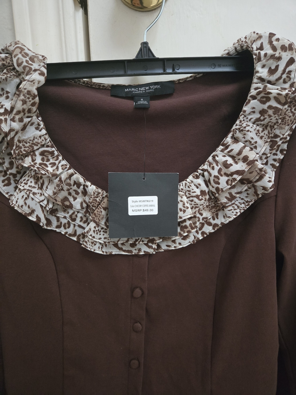 Brown Ruffle-Collar Button Front Blouse - Picture 4 of 4